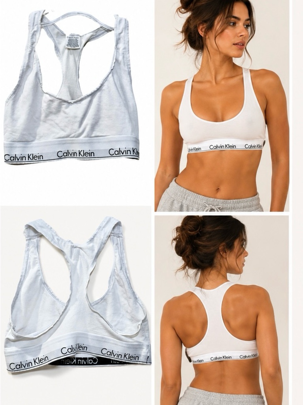 Calvin Klein White Racerback Bralette Sports Bra Size Small Soft Stretch Lounge